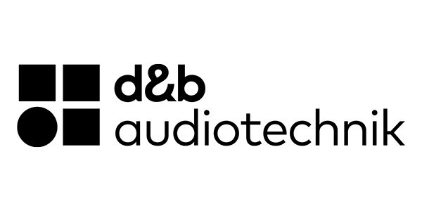 Logo of d&b audiotechnik in black text on a white background, featuring stylised lettering.