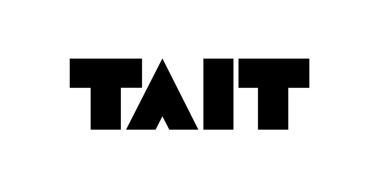 Black TAIT logo with a triangular design on a white background.