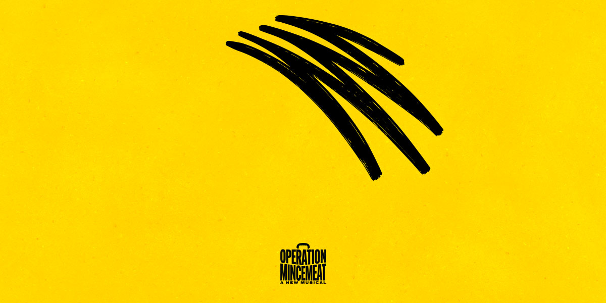 A bright yellow background features bold black brush strokes, with "OPERATION MINCEMEAT" text at the bottom.