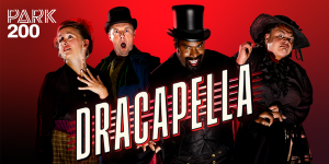 A vibrant illustration of a dragon singing into a microphone, surrounded by musical notes and colourful background.