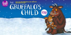 The background shows an image of The Gruffalo and their child in a snowy scene, against the night sky. At the top it reads 'The Gruffalo's Child'