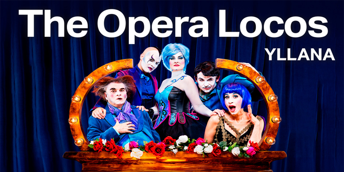 A vibrant stage scene from "The Opera Locos" featuring performers in colourful costumes singing energetically.