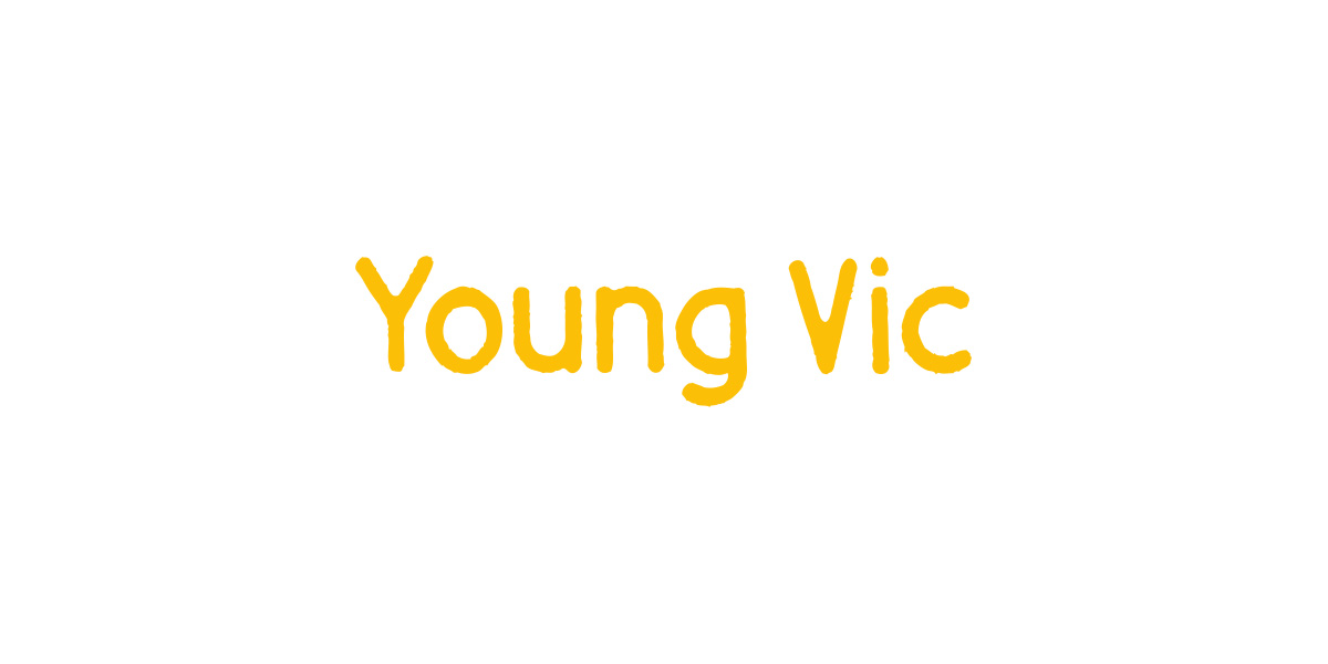 The Young Vic logo features bold, stylised text in white against a vibrant red background.
