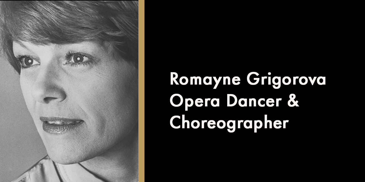 A portrait of Romayne Grigorova, smiling, with a soft-focus background and warm lighting.