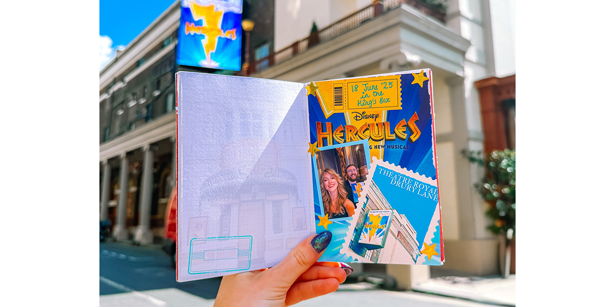 A promotional banner featuring Hercules, with vibrant colours and text advertising a New Year Sale for theatre tickets.