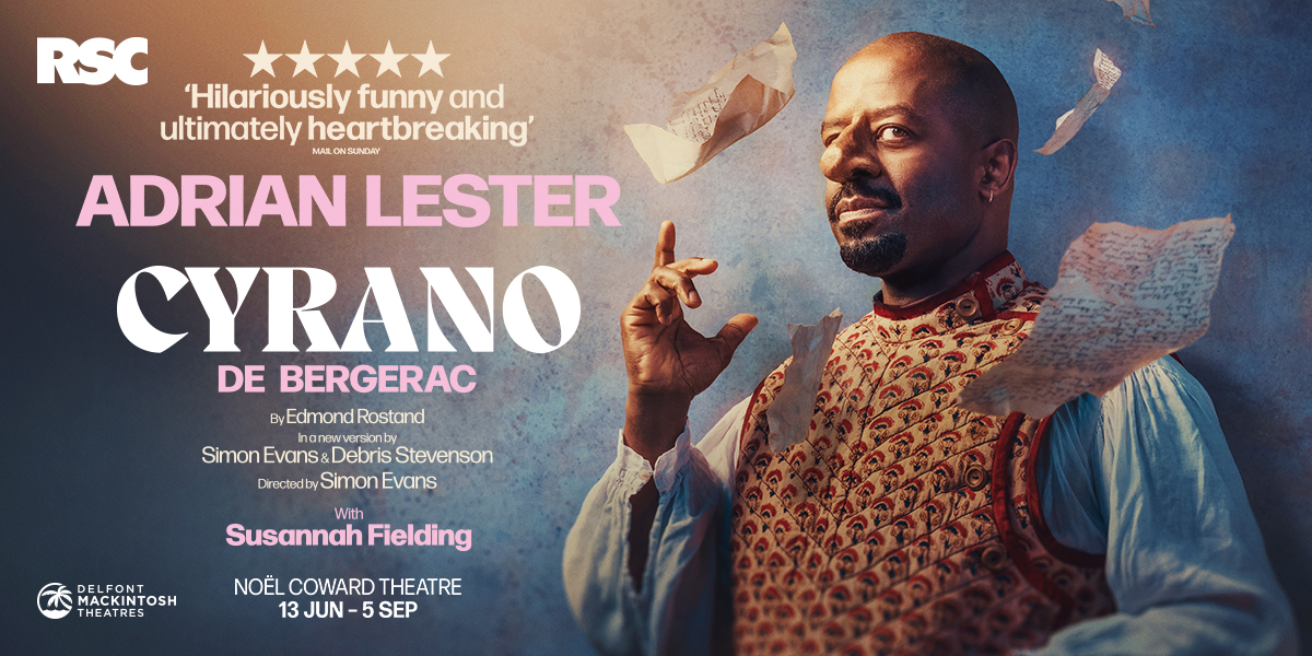 A dramatic scene from Cyrano De Bergerac, featuring a man in period costume with a large nose.