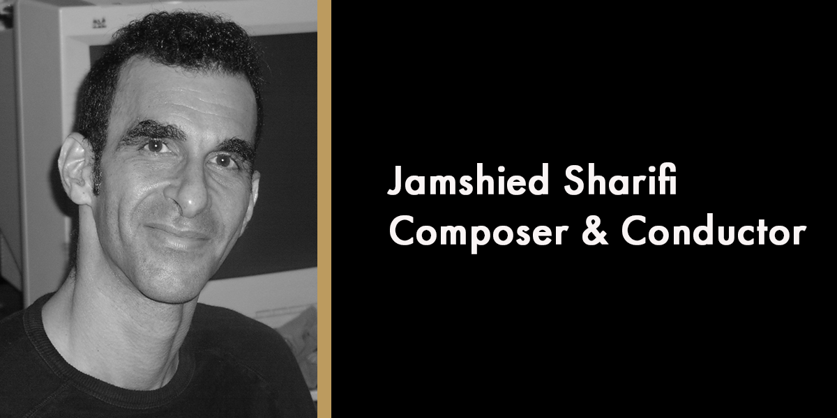 Jamshied Sharifi, in memoriam, with a solemn expression, surrounded by floral tributes and soft lighting.
