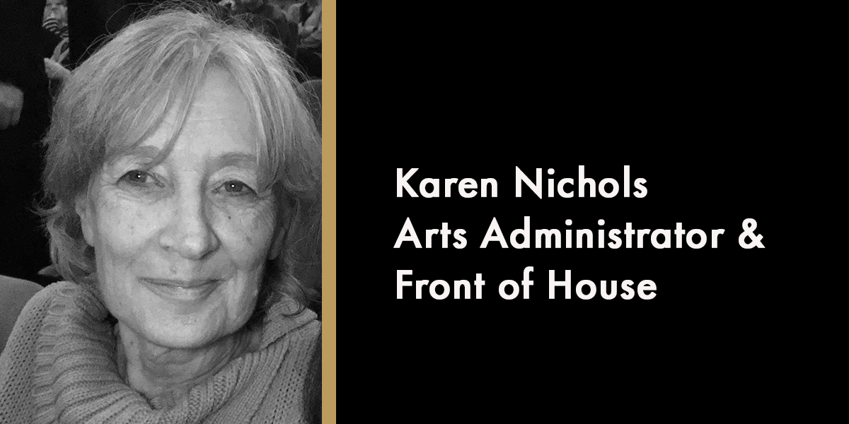 A portrait of Karen Nichols, smiling, with a soft background and warm lighting, in memoriam.