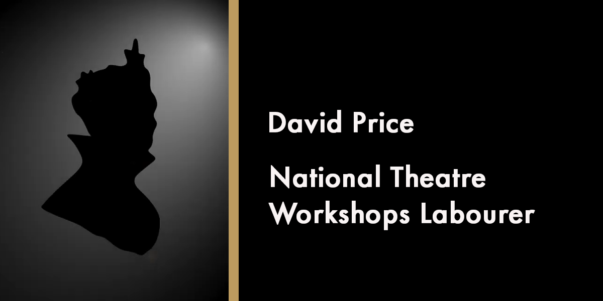 Silhouette of David Price against a dark background, with text detailing his role at the National Theatre.