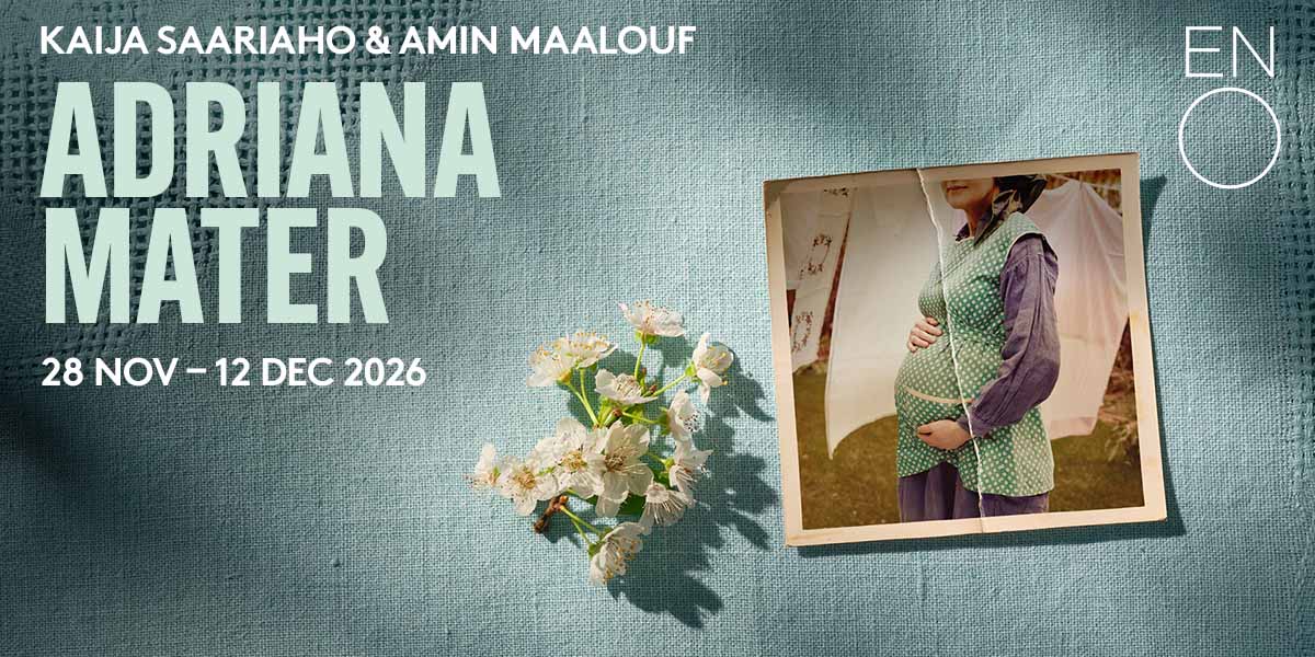 On the left reads ' Adriana Mater' on a blue green background.