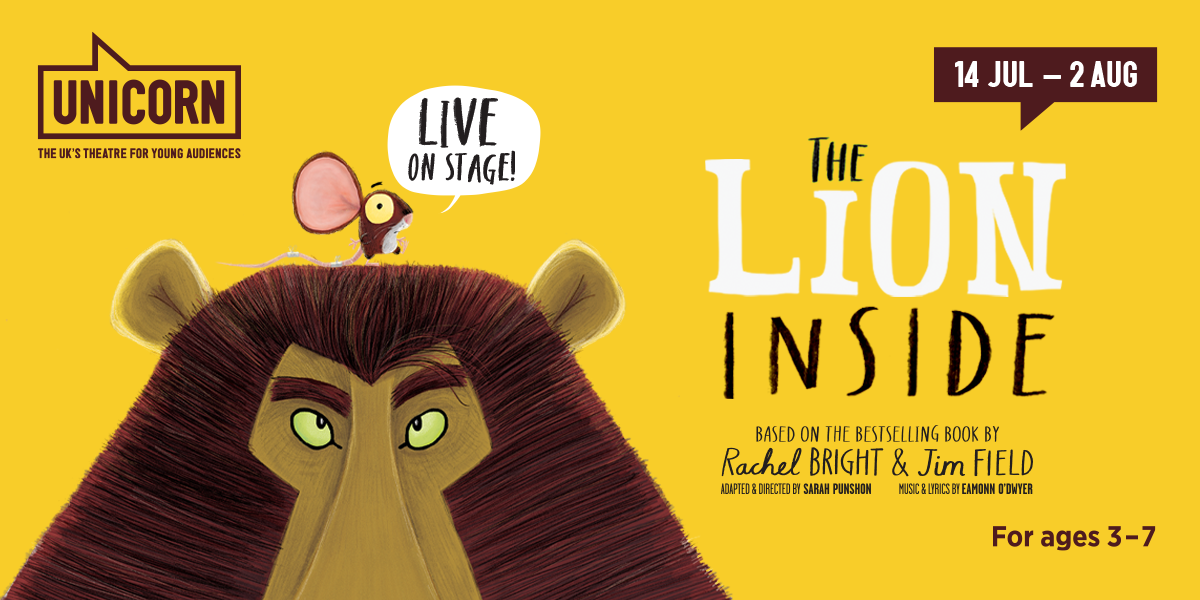 A vibrant illustration featuring a lion and a small unicorn, surrounded by colourful foliage and whimsical elements.